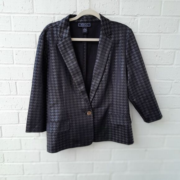 LAST CHANCE-NYC Single Button PLAID Houndstooth Career Jacket sz: XL - Picture 1 of 7